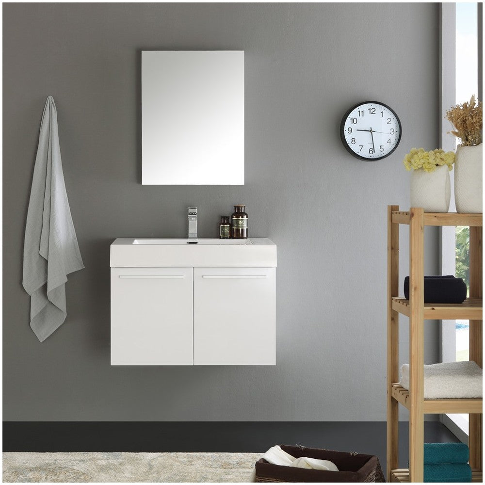 Fresca Vista 30" White Wall Hung Modern Bathroom Vanity w/ Medicine Cabinet