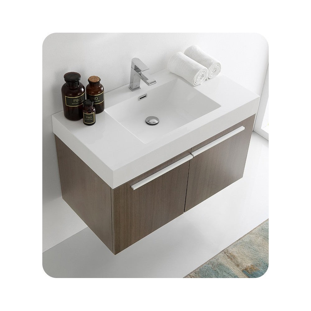 Fresca Vista 36" Gray Oak Modern Bathroom Cabinet w/ Integrated Sink