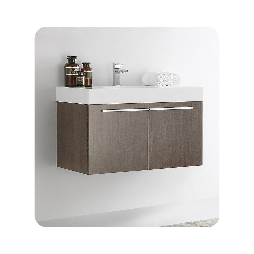 Fresca Vista 36" Gray Oak Modern Bathroom Cabinet w/ Integrated Sink