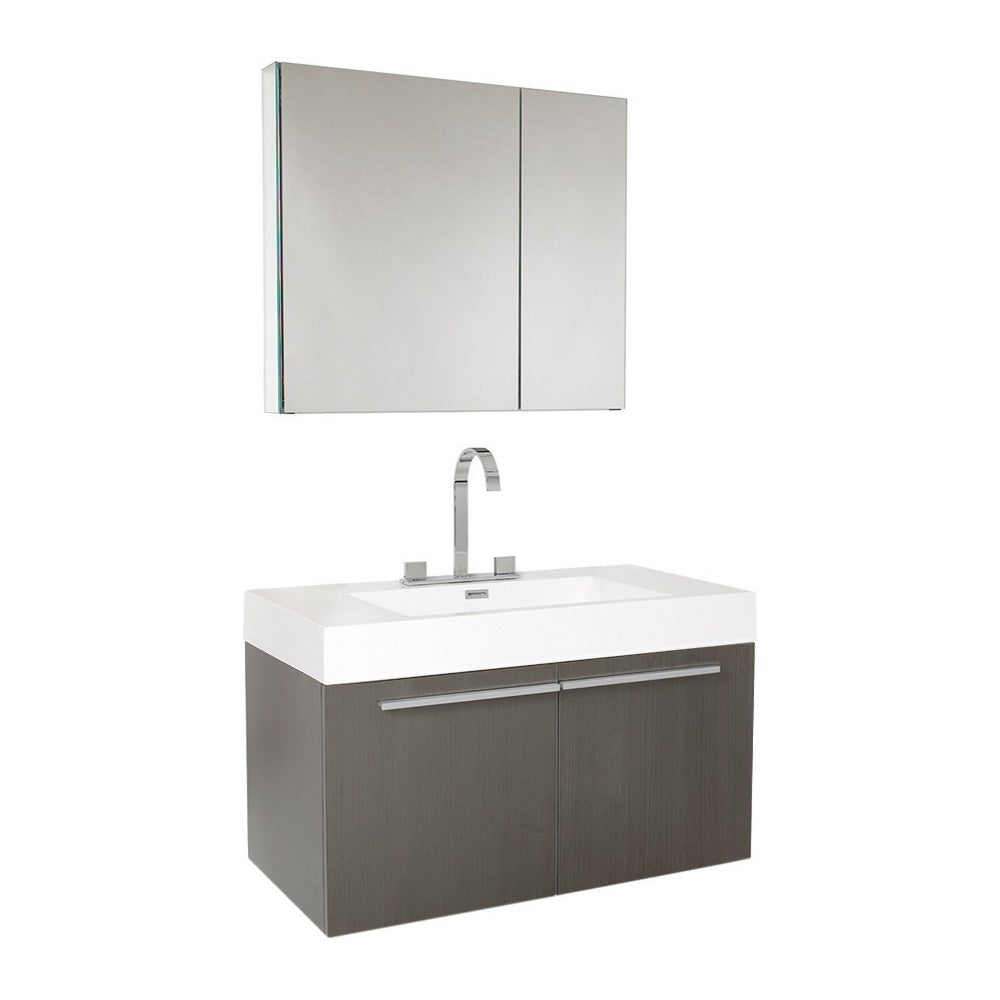 Fresca Vista 36" Gray Oak Modern Bathroom Vanity w/ Medicine Cabinet