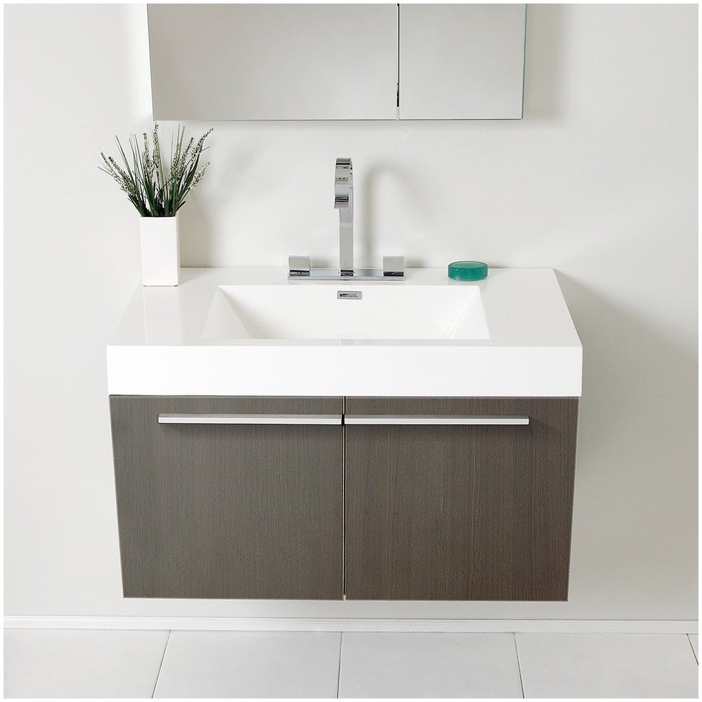 Fresca Vista 36" Gray Oak Modern Bathroom Vanity w/ Medicine Cabinet