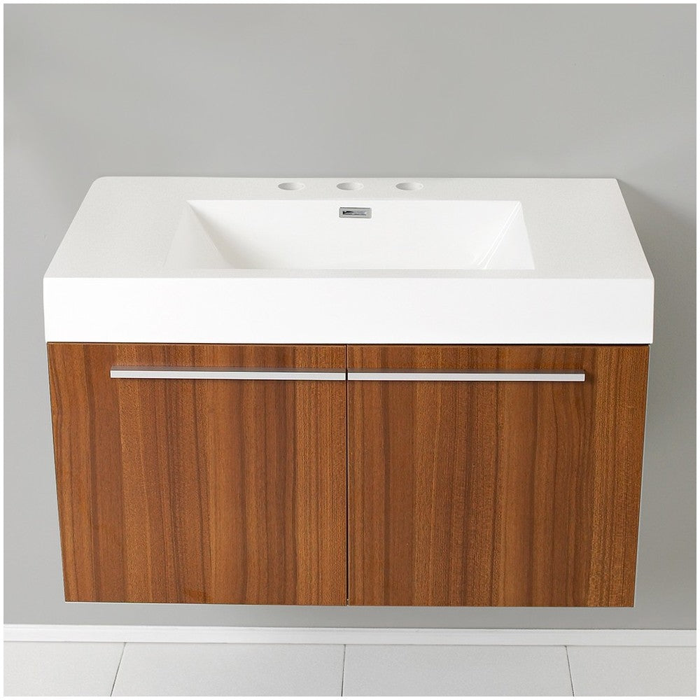 Fresca Vista 36" Teak Modern Bathroom Cabinet w/ Integrated Sink