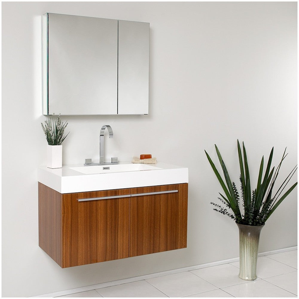 Fresca Vista 36" Teak Modern Bathroom Vanity w/ Medicine Cabinet