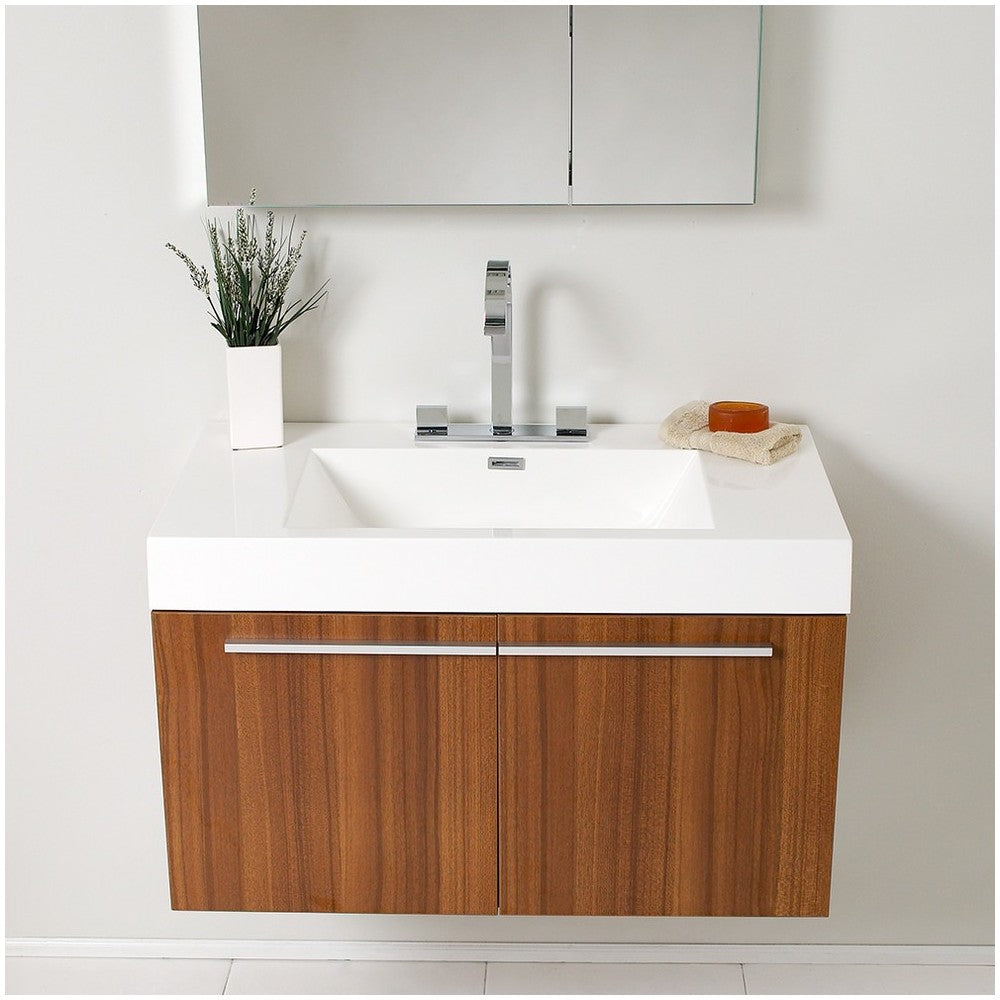 Fresca Vista 36" Teak Modern Bathroom Vanity w/ Medicine Cabinet