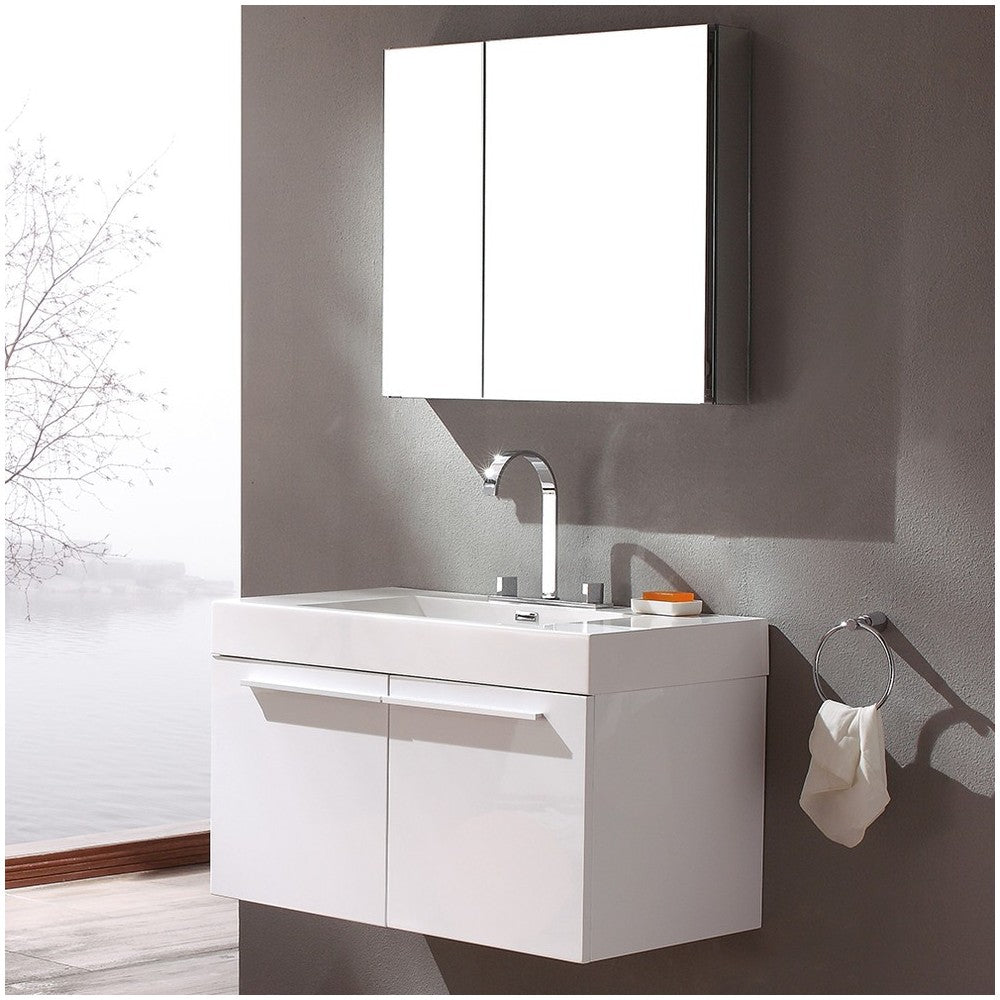 Fresca Vista 36" White Modern Bathroom Vanity w/ Medicine Cabinet