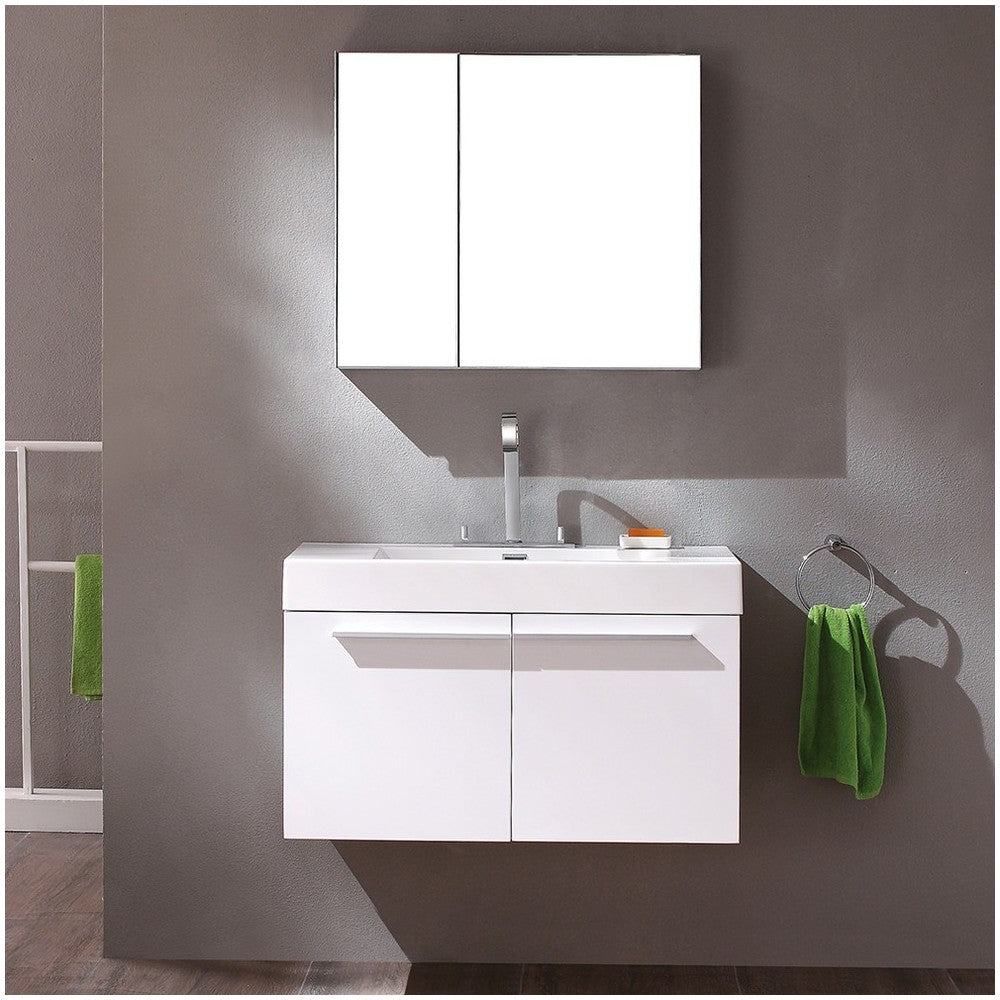 Fresca Vista 36" White Modern Bathroom Vanity w/ Medicine Cabinet