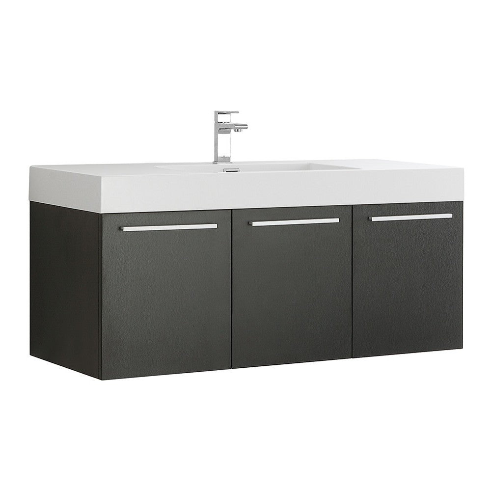 Fresca Vista 48" Black Wall Hung Modern Bathroom Cabinet w/ Integrated Sink