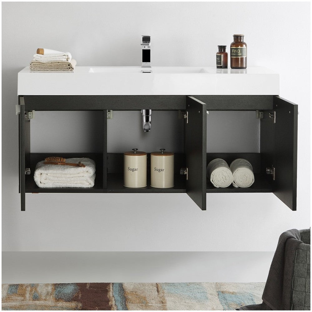 Fresca Vista 48" Black Wall Hung Modern Bathroom Cabinet w/ Integrated Sink