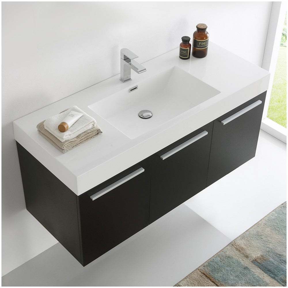 Fresca Vista 48" Black Wall Hung Modern Bathroom Cabinet w/ Integrated Sink