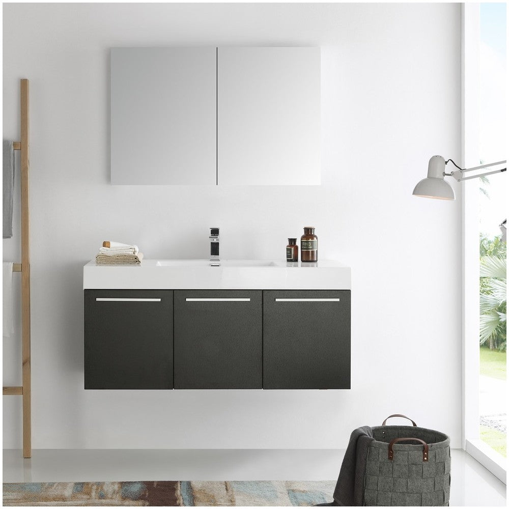 Fresca Vista 48" Black Wall Hung Modern Bathroom Vanity w/ Medicine Cabinet