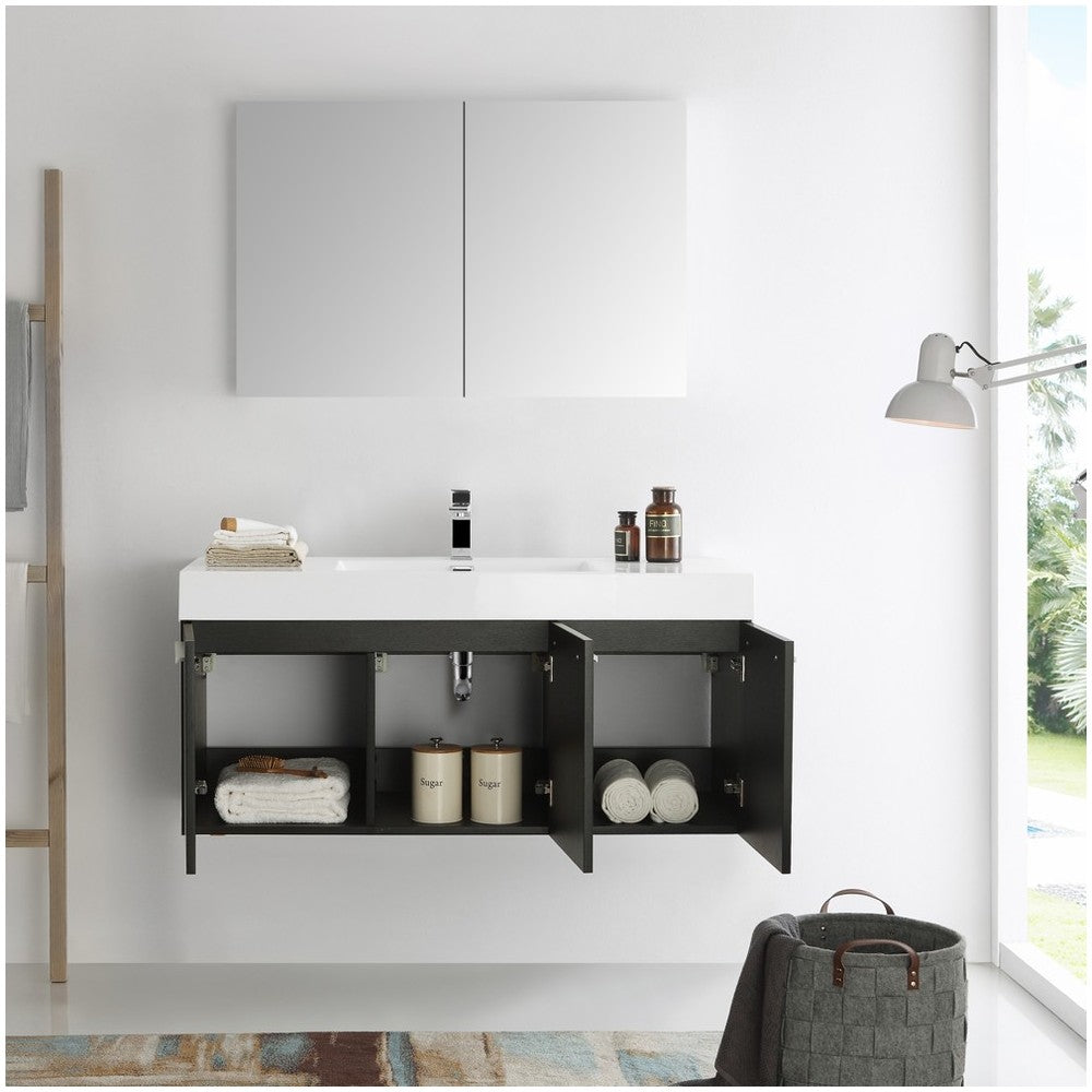 Fresca Vista 48" Black Wall Hung Modern Bathroom Vanity w/ Medicine Cabinet