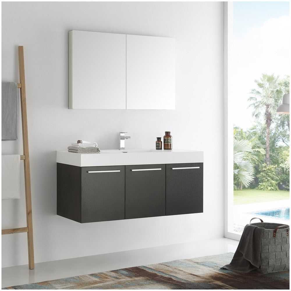 Fresca Vista 48" Black Wall Hung Modern Bathroom Vanity w/ Medicine Cabinet