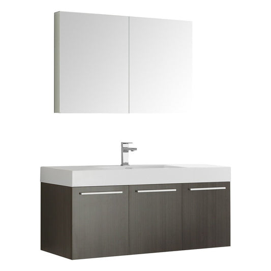 Fresca Vista 48" Gray Oak Wall Hung Modern Bathroom Vanity w/ Medicine Cabinet