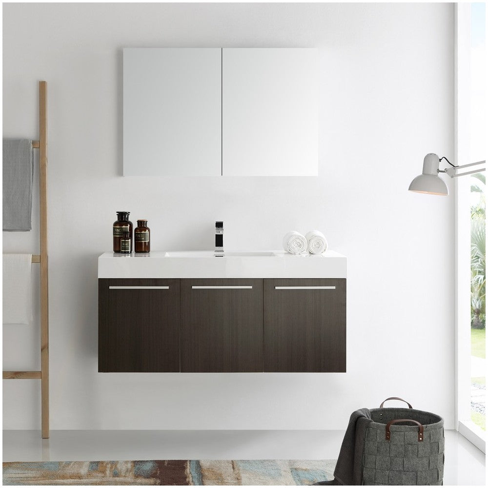 Fresca Vista 48" Gray Oak Wall Hung Modern Bathroom Vanity w/ Medicine Cabinet