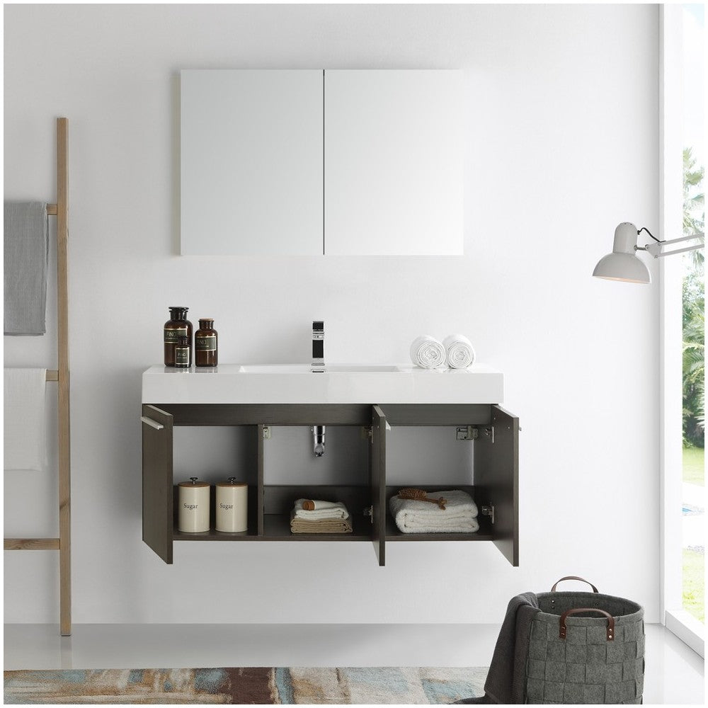 Fresca Vista 48" Gray Oak Wall Hung Modern Bathroom Vanity w/ Medicine Cabinet