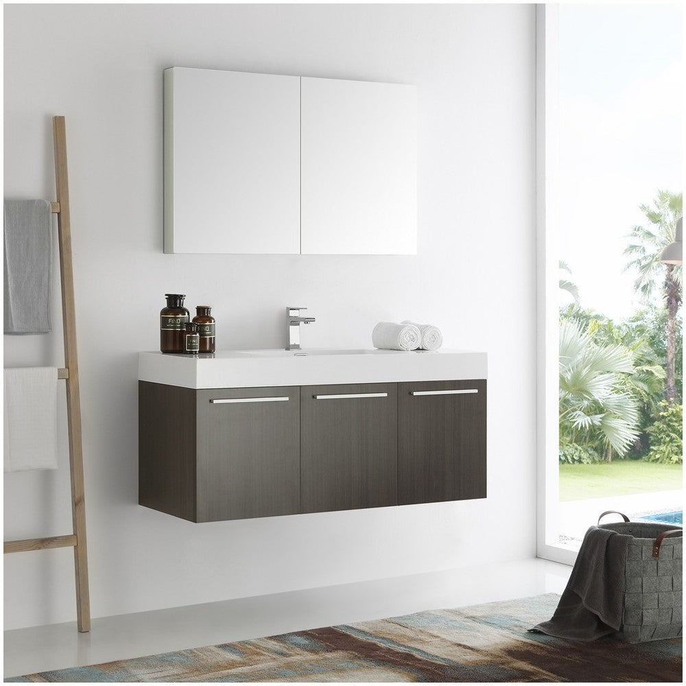 Fresca Vista 48" Gray Oak Wall Hung Modern Bathroom Vanity w/ Medicine Cabinet