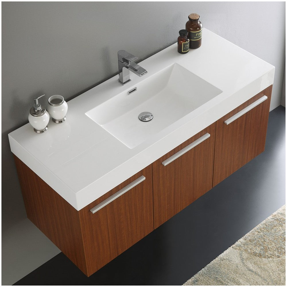Fresca Vista 48" Teak Wall Hung Modern Bathroom Cabinet w/ Integrated Sink
