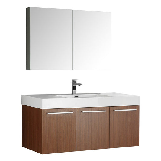 Fresca Vista 48" Teak Wall Hung Modern Bathroom Vanity w/ Medicine Cabinet