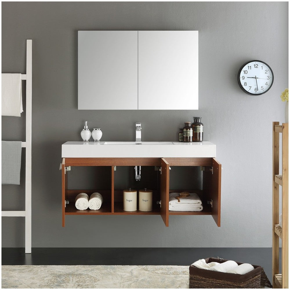 Fresca Vista 48" Teak Wall Hung Modern Bathroom Vanity w/ Medicine Cabinet