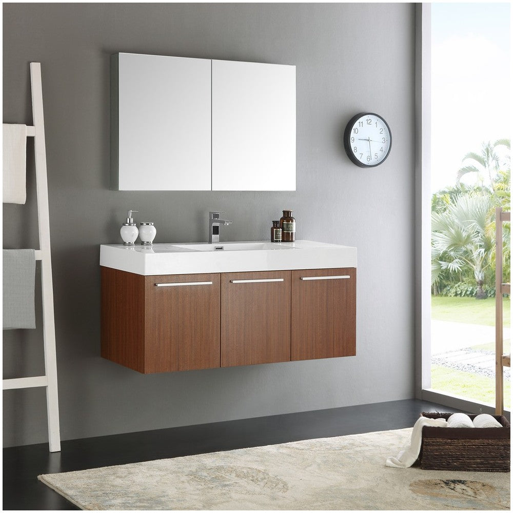 Fresca Vista 48" Teak Wall Hung Modern Bathroom Vanity w/ Medicine Cabinet