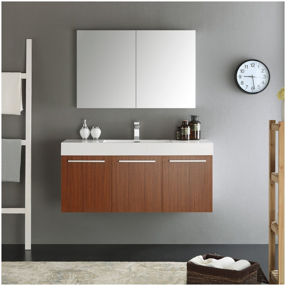 Fresca Vista 48" Teak Wall Hung Modern Bathroom Vanity w/ Medicine Cabinet