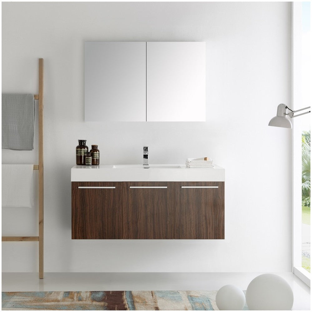 Fresca Vista 48" Walnut Wall Hung Modern Bathroom Vanity w/ Medicine Cabinet