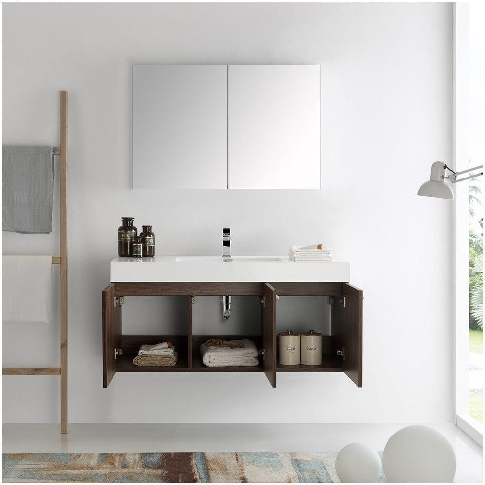 Fresca Vista 48" Walnut Wall Hung Modern Bathroom Vanity w/ Medicine Cabinet