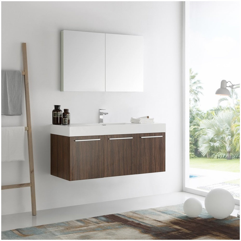 Fresca Vista 48" Walnut Wall Hung Modern Bathroom Vanity w/ Medicine Cabinet