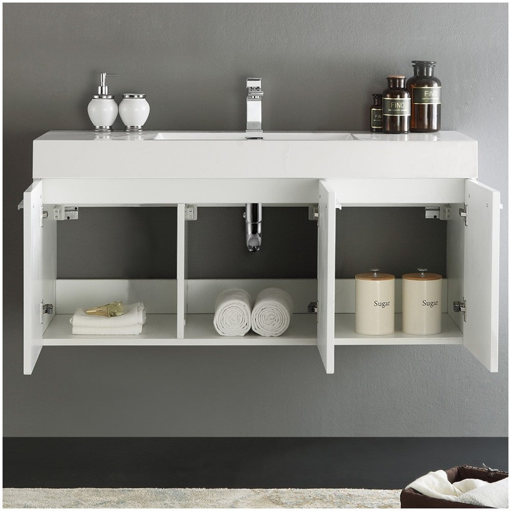 Fresca Vista 48" White Wall Hung Modern Bathroom Cabinet w/ Integrated Sink