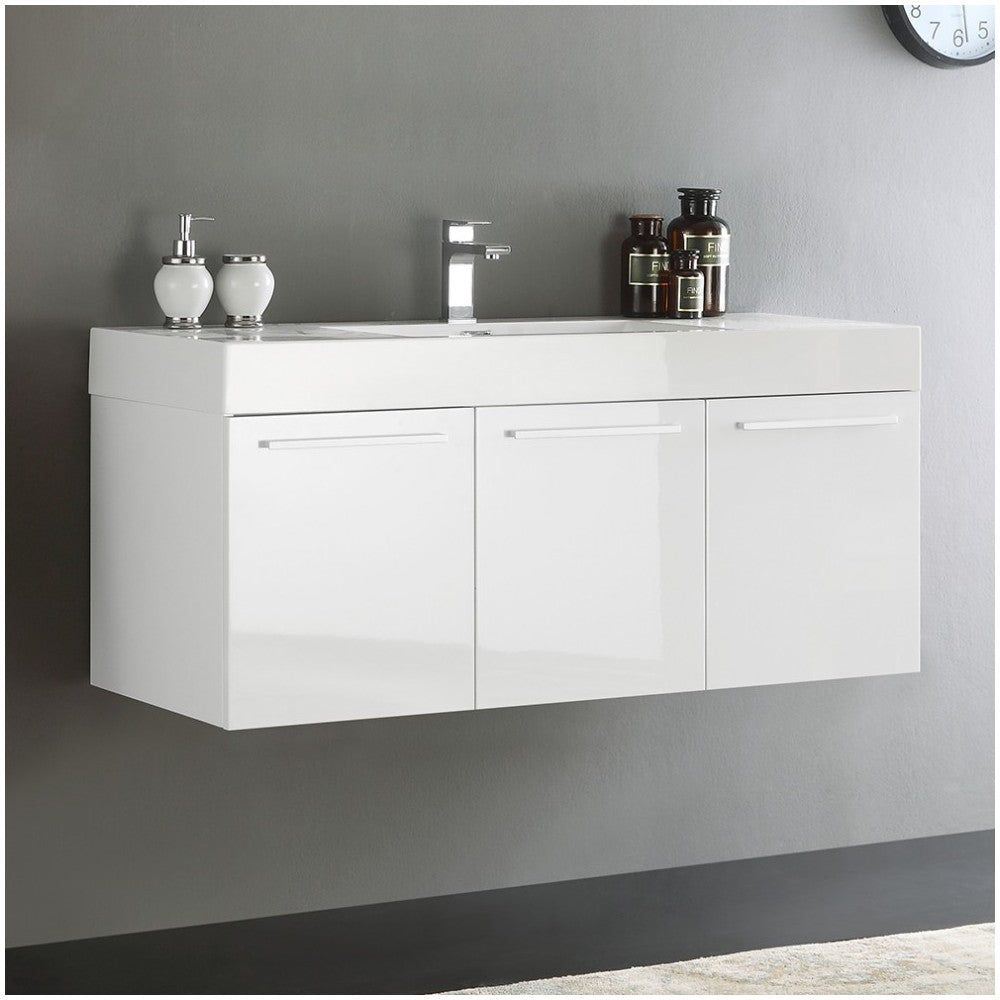 Fresca Vista 48" White Wall Hung Modern Bathroom Cabinet w/ Integrated Sink