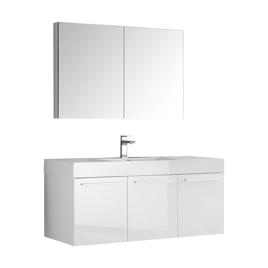 Fresca Vista 48" White Wall Hung Modern Bathroom Vanity w/ Medicine Cabinet