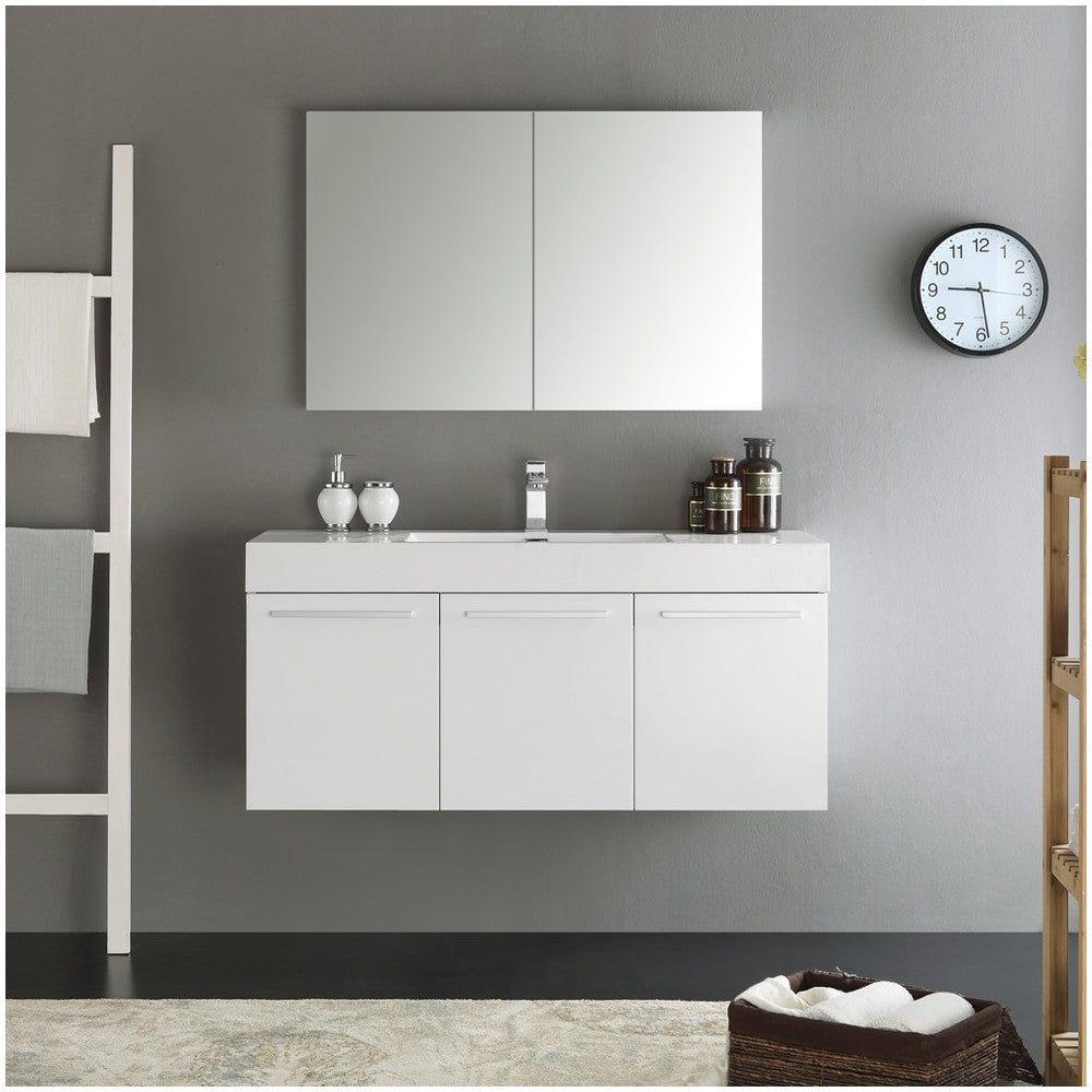 Fresca Vista 48" White Wall Hung Modern Bathroom Vanity w/ Medicine Cabinet