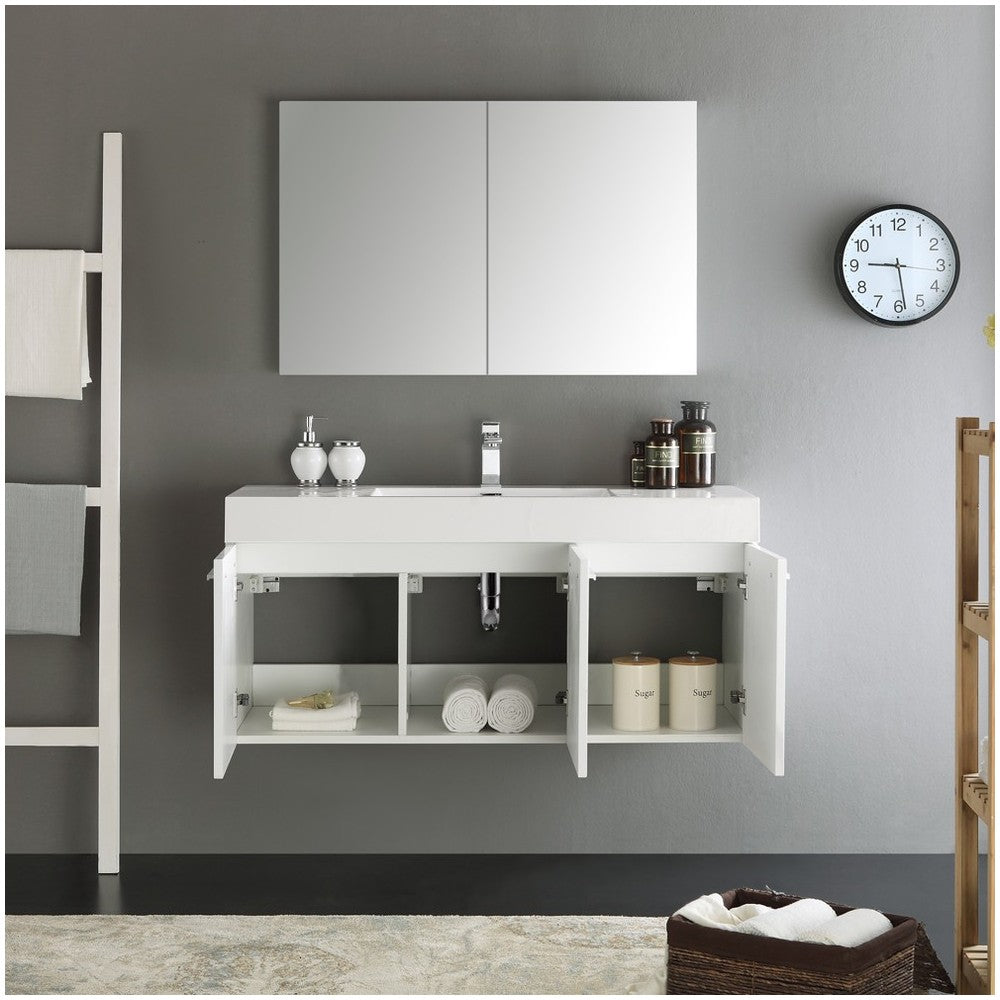 Fresca Vista 48" White Wall Hung Modern Bathroom Vanity w/ Medicine Cabinet