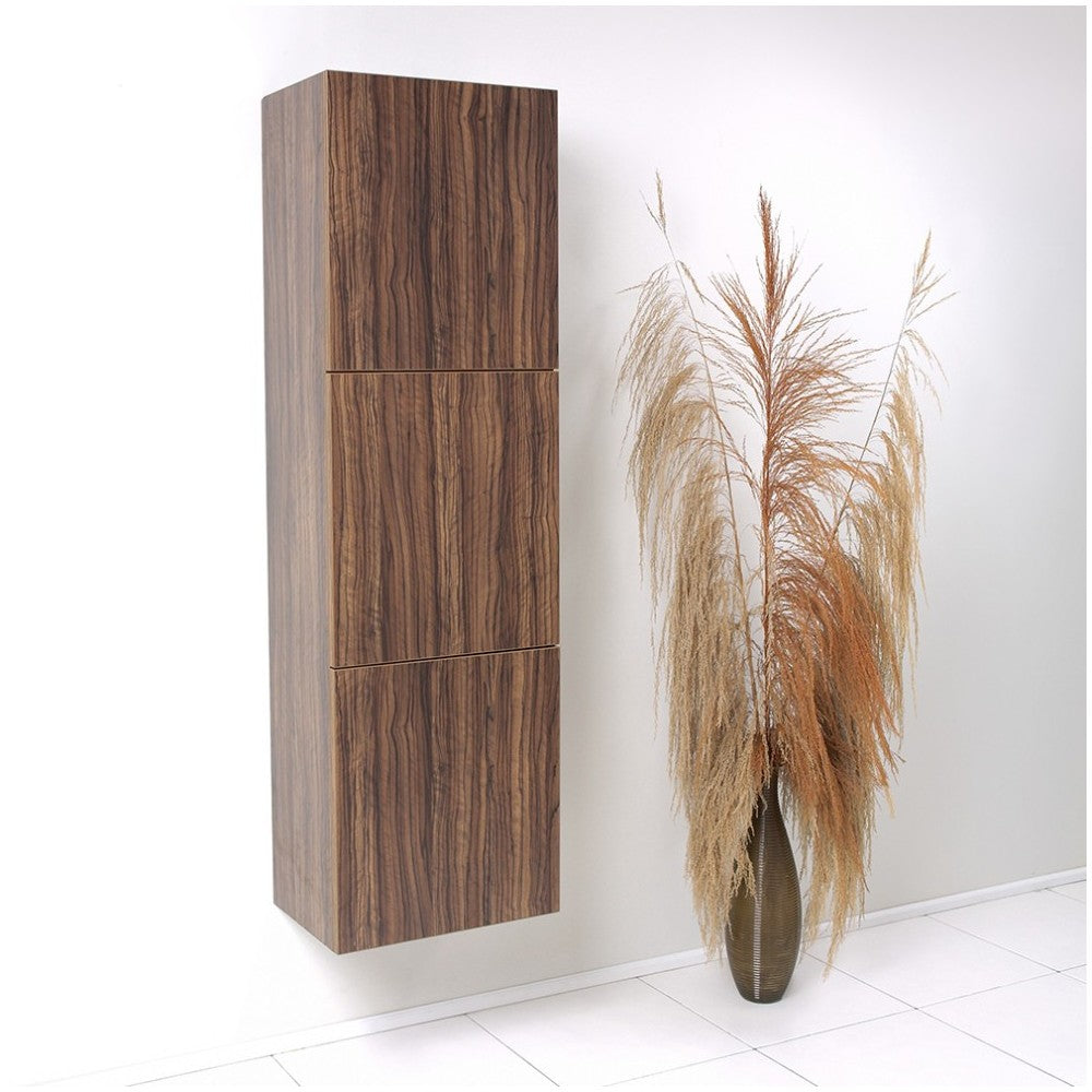 Fresca Walnut Bathroom Linen Side Cabinet w/ 3 Large Storage Areas