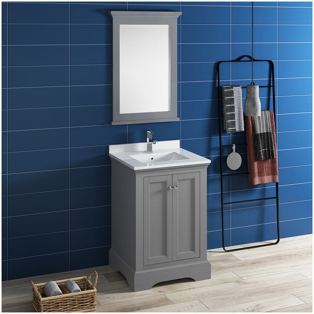 Fresca Windsor 24" Gray Textured Traditional Bathroom Vanity w/ Mirror