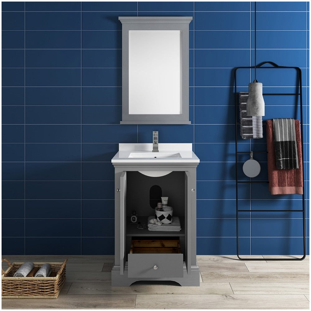 Fresca Windsor 24" Gray Textured Traditional Bathroom Vanity w/ Mirror