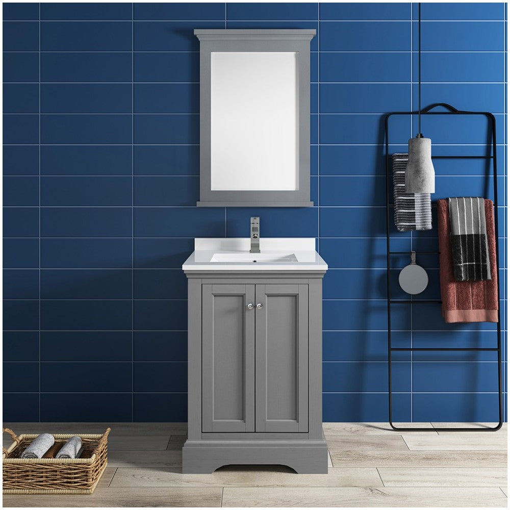 Fresca Windsor 24" Gray Textured Traditional Bathroom Vanity w/ Mirror