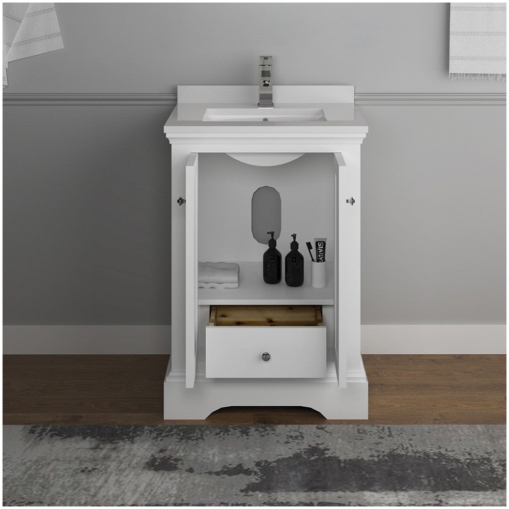 Fresca Windsor 24" Matte White Traditional Bathroom Cabinet w/ Top & Sink