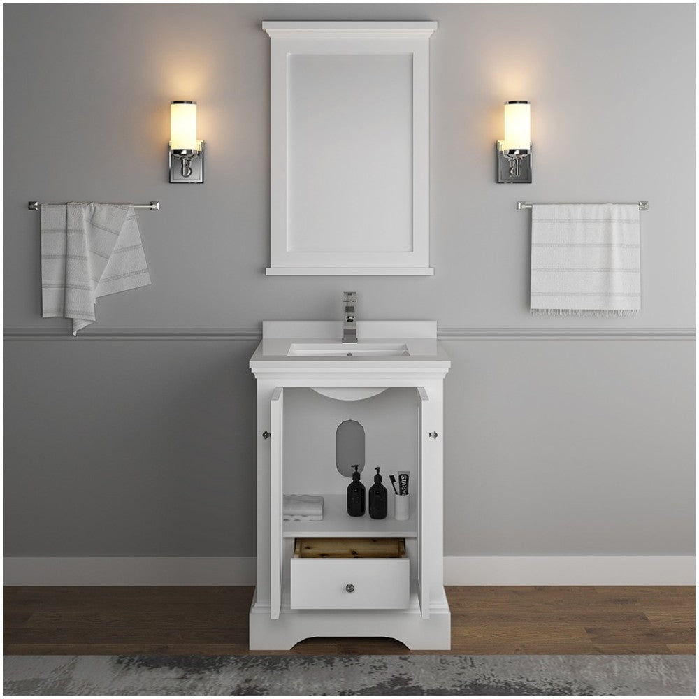 Fresca Windsor 24" Matte White Traditional Bathroom Vanity w/ Mirror