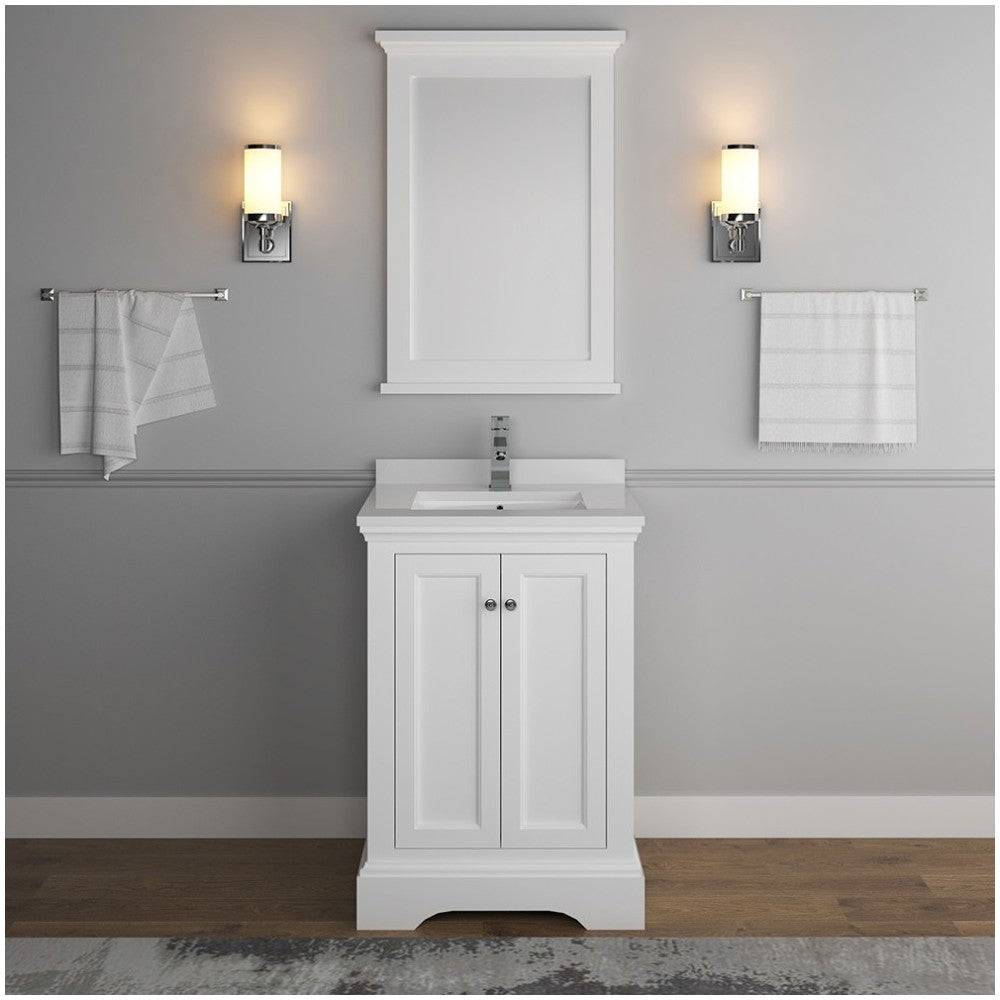 Fresca Windsor 24" Matte White Traditional Bathroom Vanity w/ Mirror