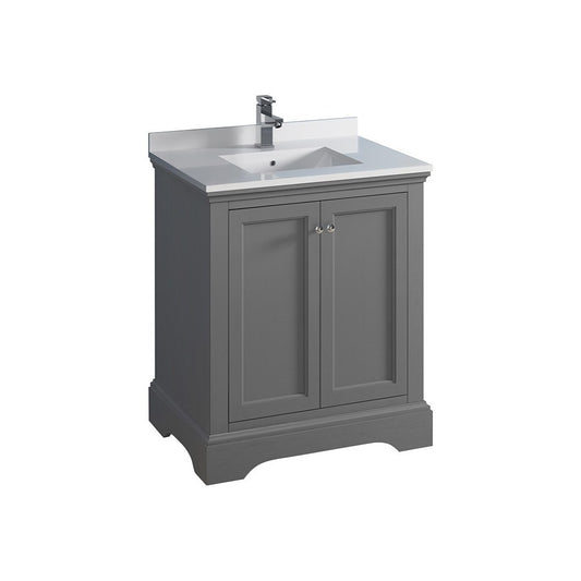 Fresca Windsor 30" Gray Textured Traditional Bathroom Cabinet w/ Top & Sink