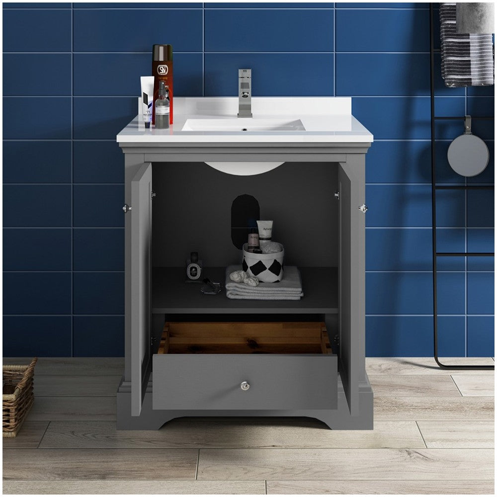 Fresca Windsor 30" Gray Textured Traditional Bathroom Cabinet w/ Top & Sink