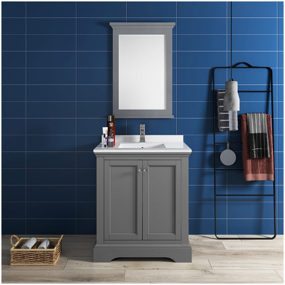 Fresca Windsor 30" Gray Textured Traditional Bathroom Vanity w/ Mirror