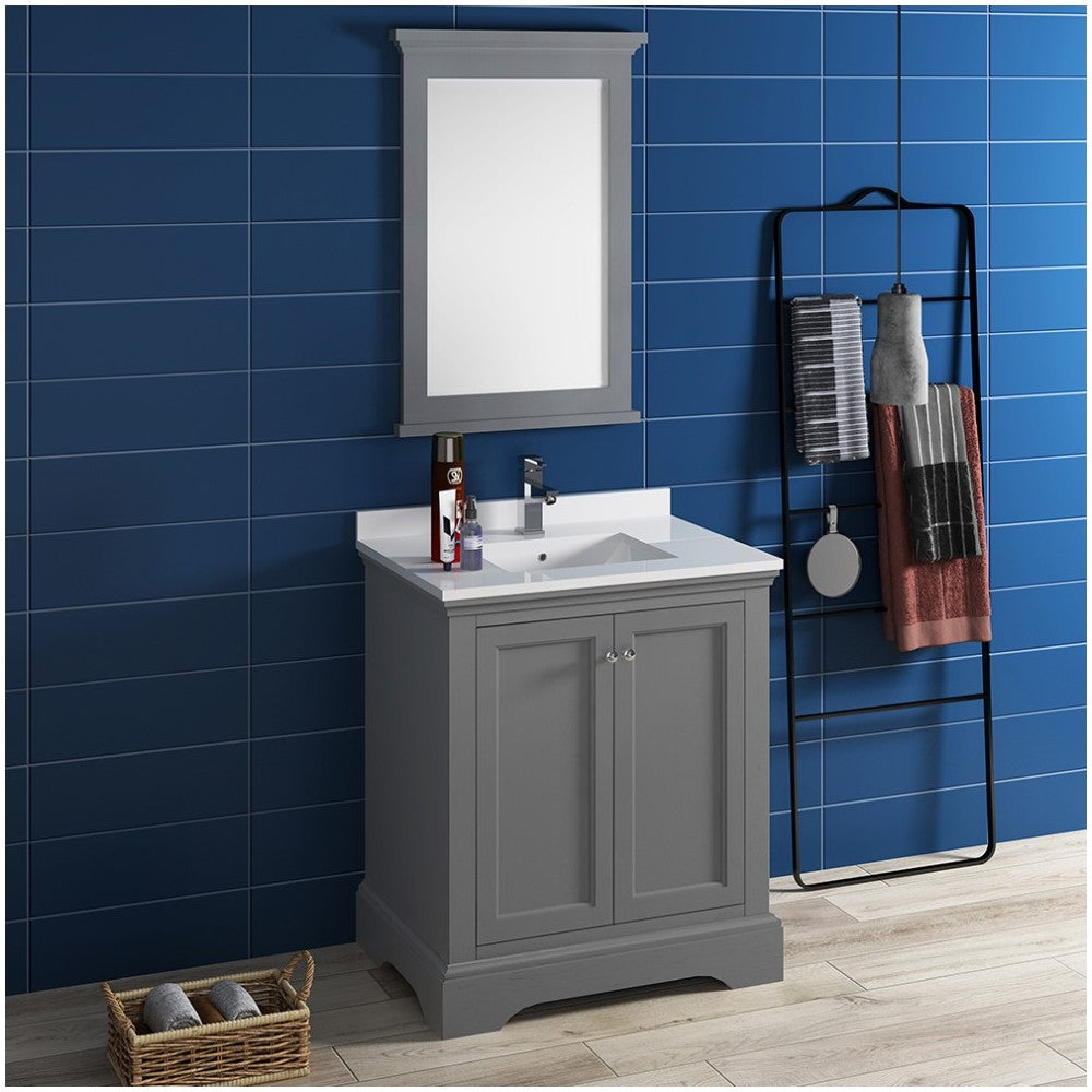 Fresca Windsor 30" Gray Textured Traditional Bathroom Vanity w/ Mirror