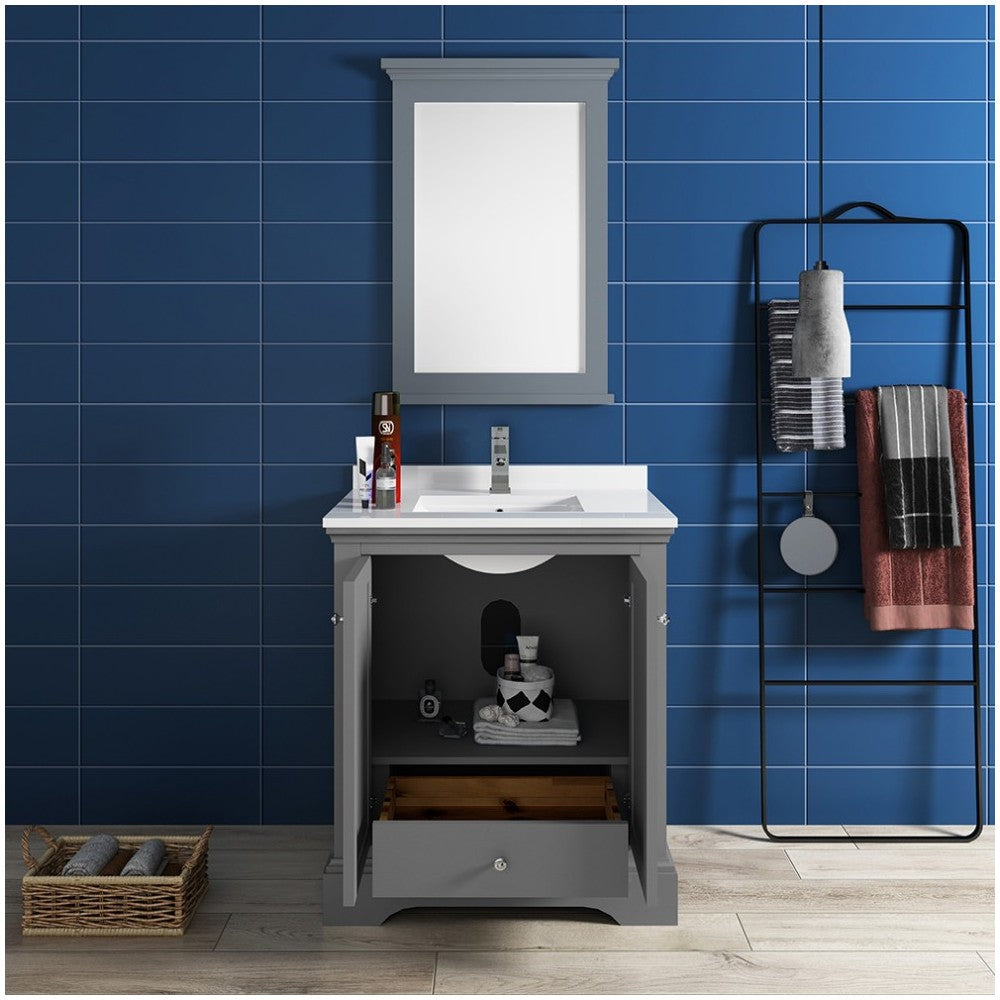 Fresca Windsor 30" Gray Textured Traditional Bathroom Vanity w/ Mirror