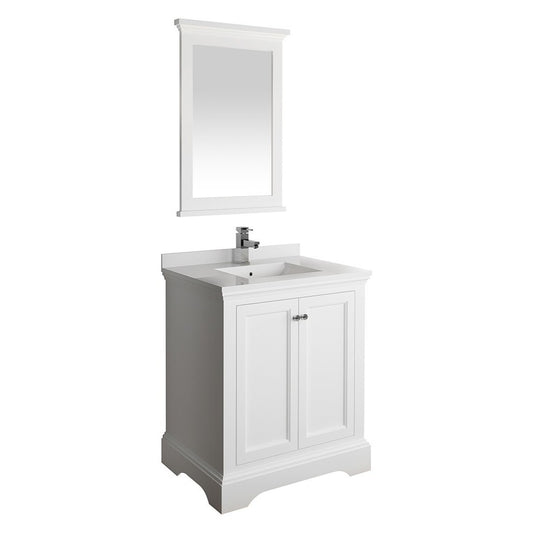 Fresca Windsor 30" Matte White Traditional Bathroom Vanity w/ Mirror