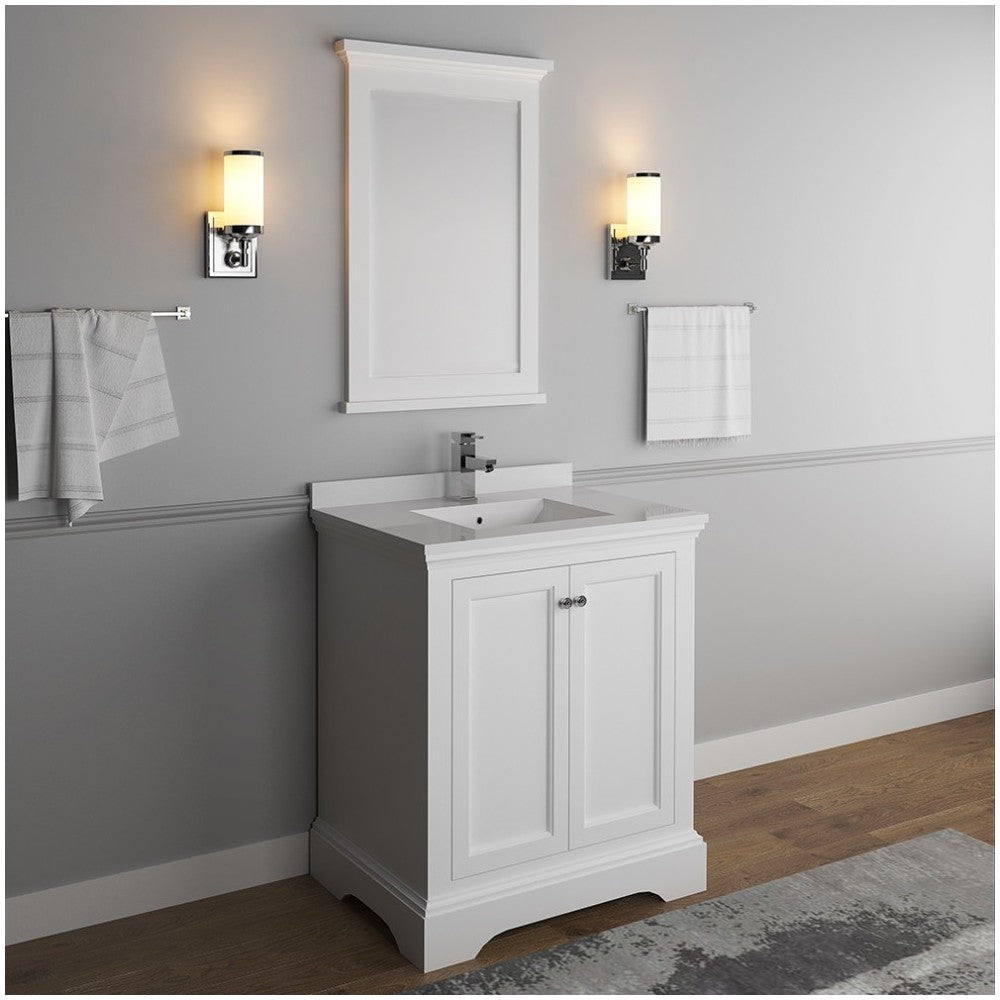 Fresca Windsor 30" Matte White Traditional Bathroom Vanity w/ Mirror