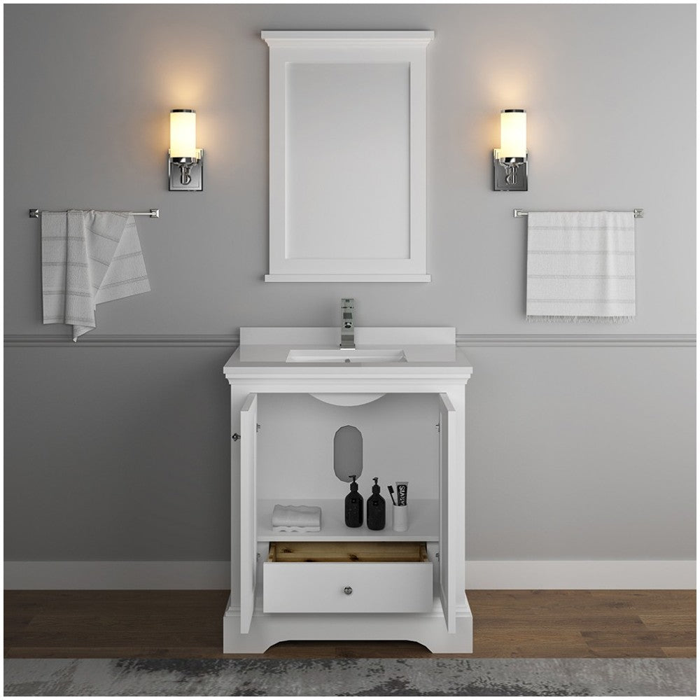 Fresca Windsor 30" Matte White Traditional Bathroom Vanity w/ Mirror