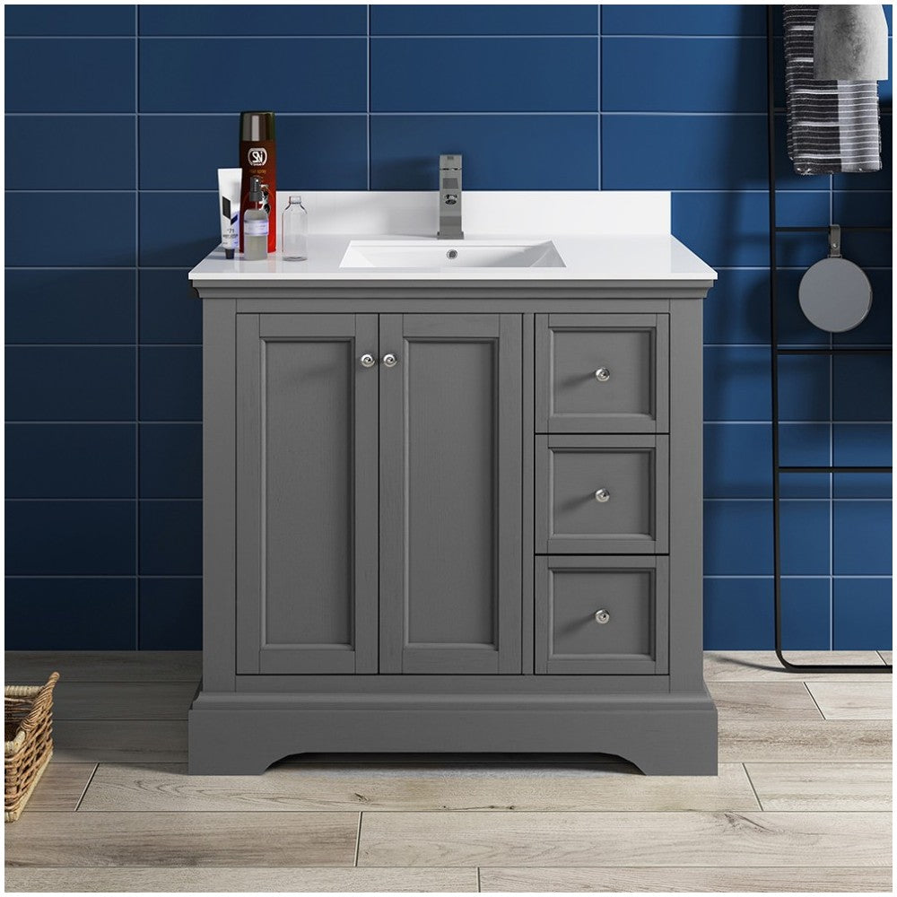 Fresca Windsor 36" Gray Textured Traditional Bathroom Cabinet w/ Top & Sink