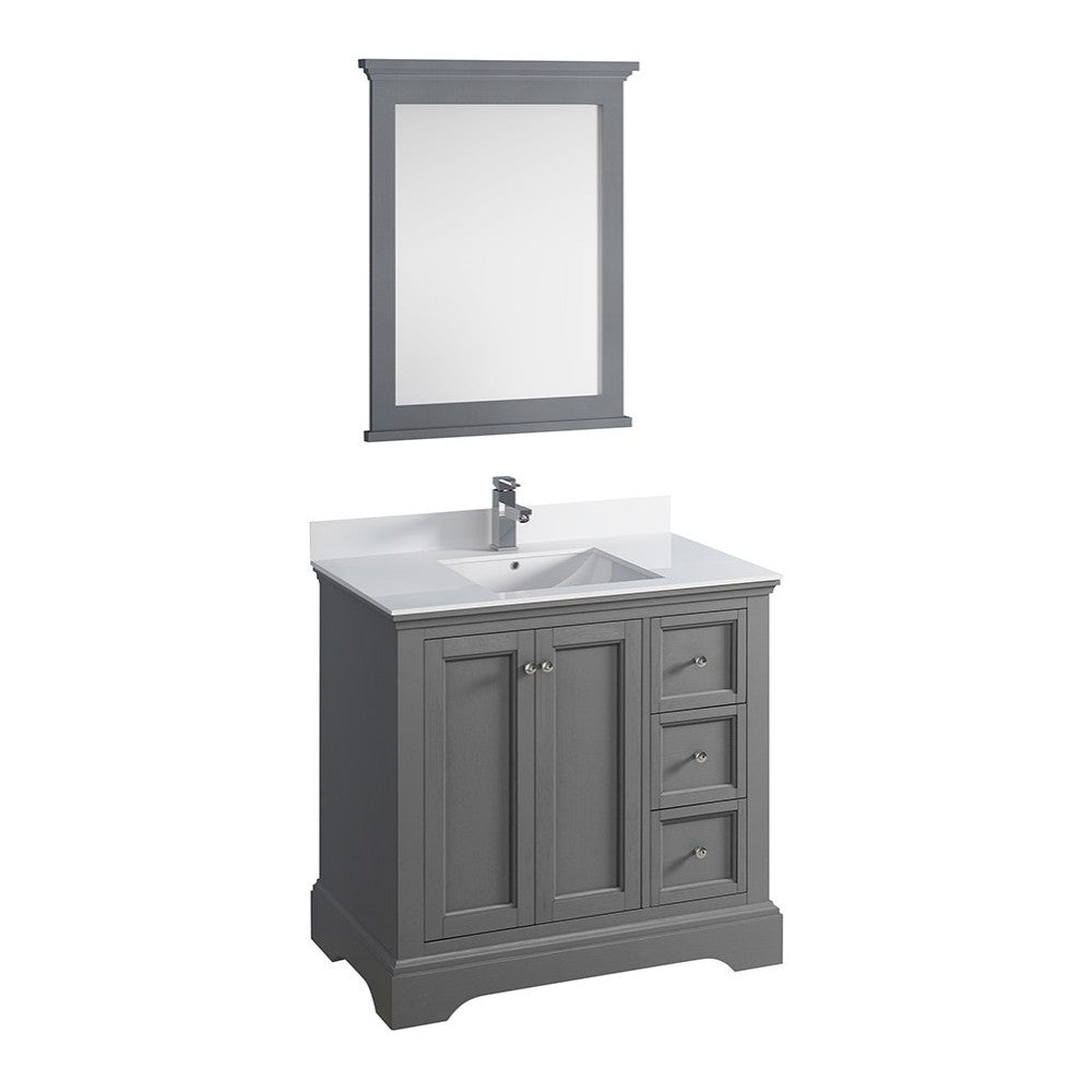 Fresca Windsor 36" Gray Textured Traditional Bathroom Vanity w/ Mirror